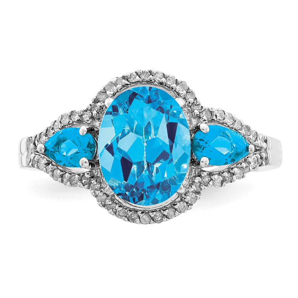 Sterling Silver Rhodium Blue Topaz & Diamond Ring