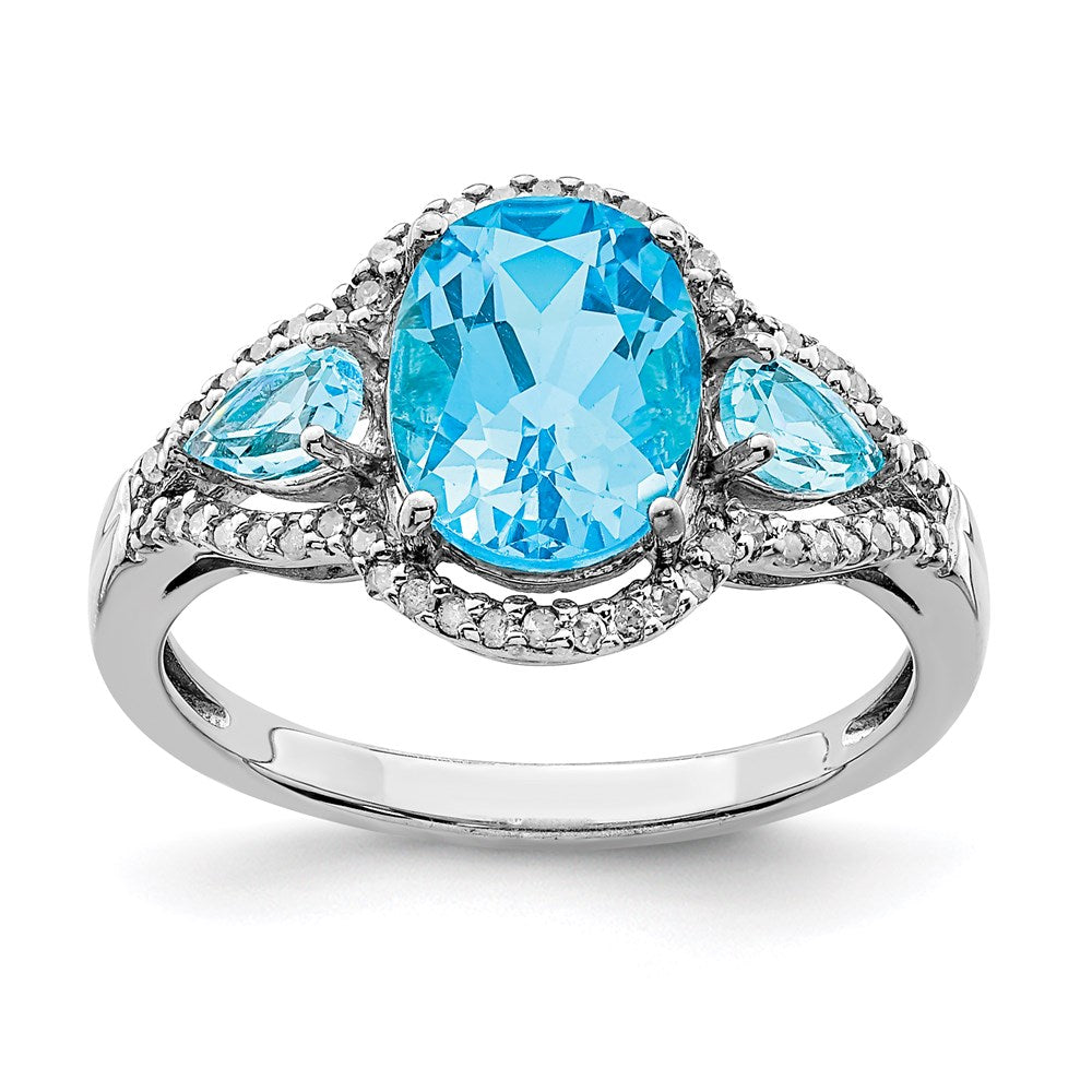 Sterling Silver Rhodium Blue Topaz & Diamond Ring