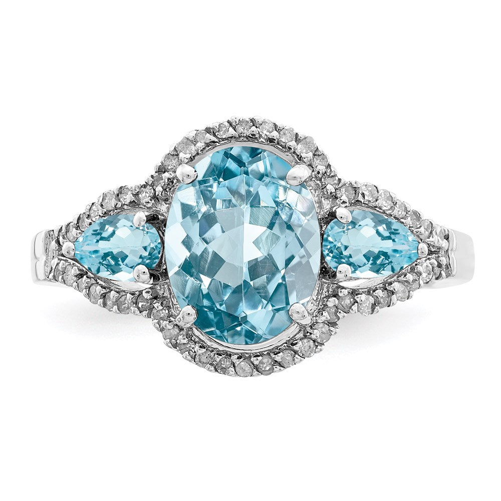 Sterling Silver Rhodium Diamond & Sky Blue Topaz Ring