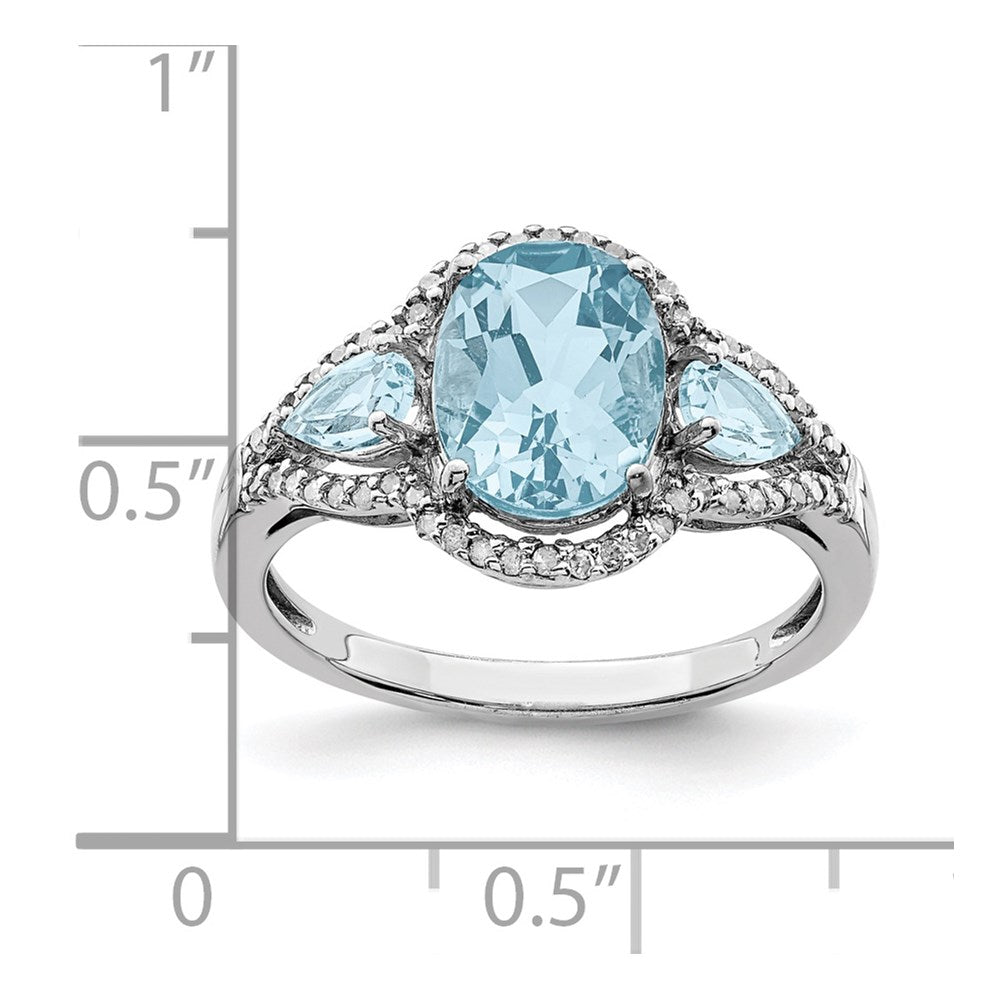 Sterling Silver Rhodium Diamond & Sky Blue Topaz Ring