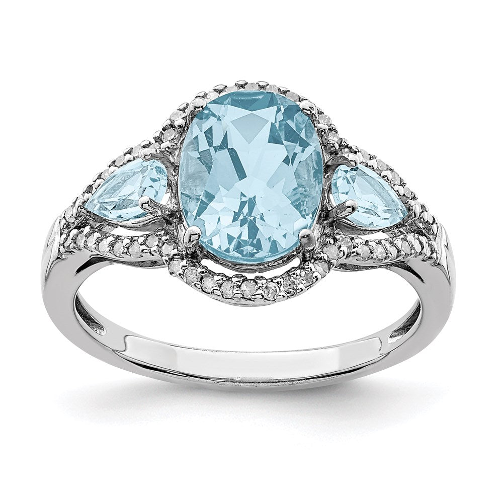 Sterling Silver Rhodium Diamond & Sky Blue Topaz Ring