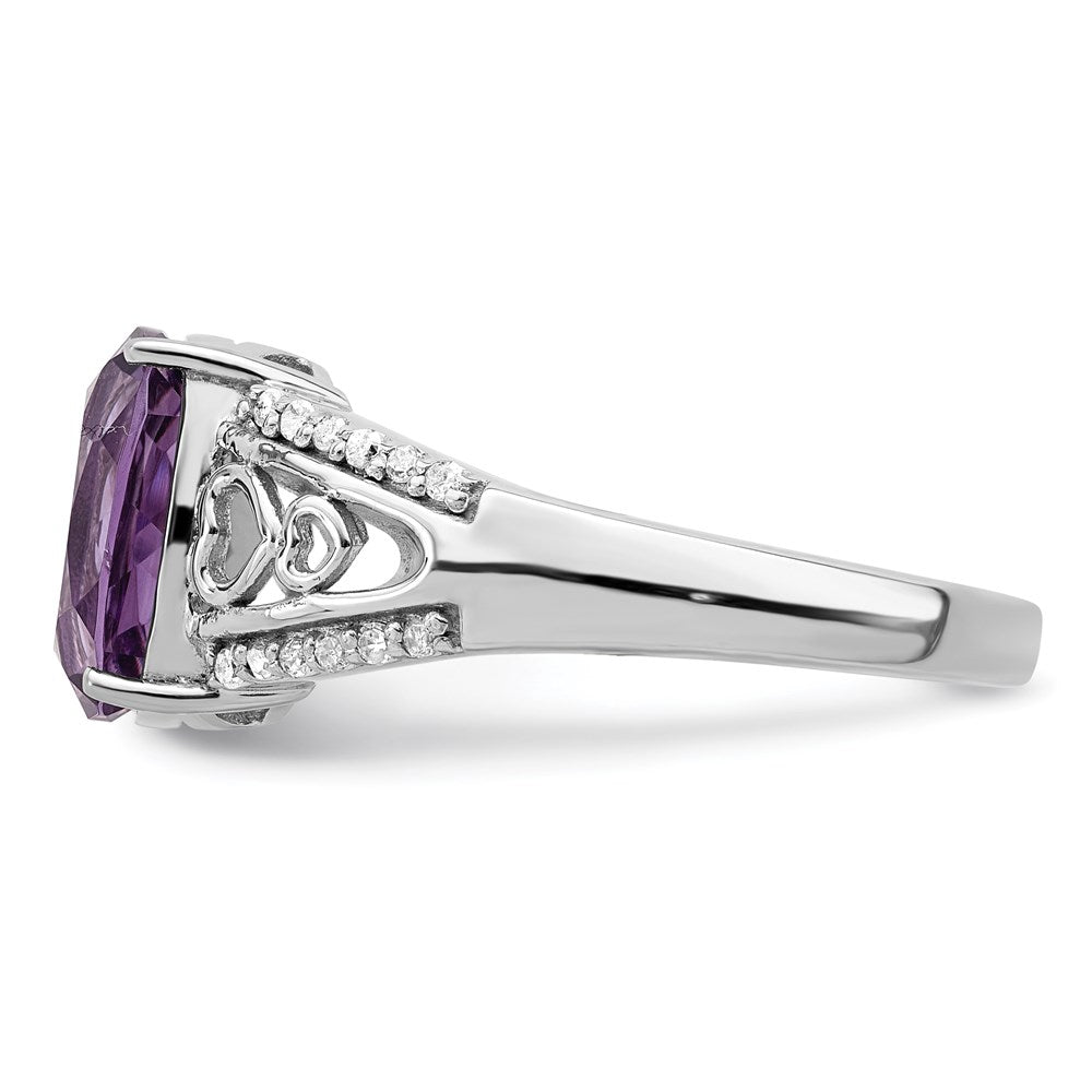 Sterling Silver Rhodium-plated Amethyst & Diamond Ring