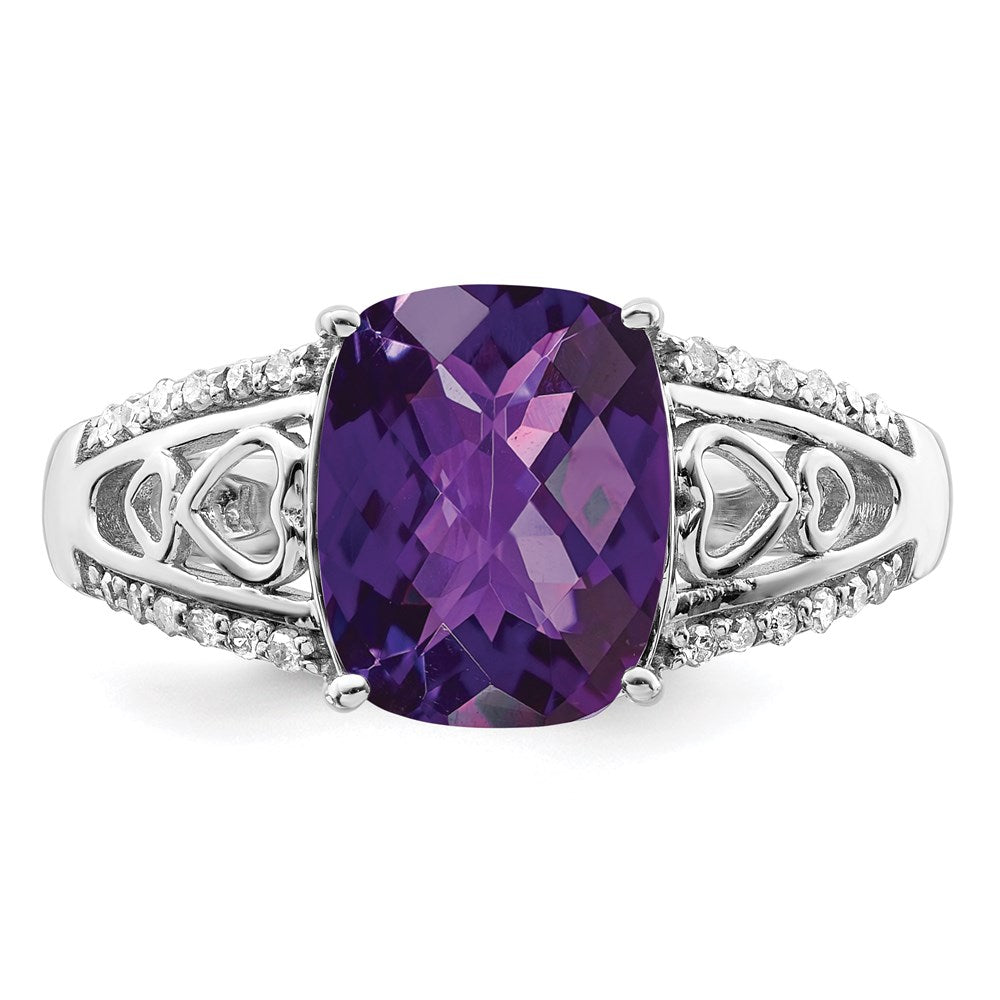 Sterling Silver Rhodium-plated Amethyst & Diamond Ring