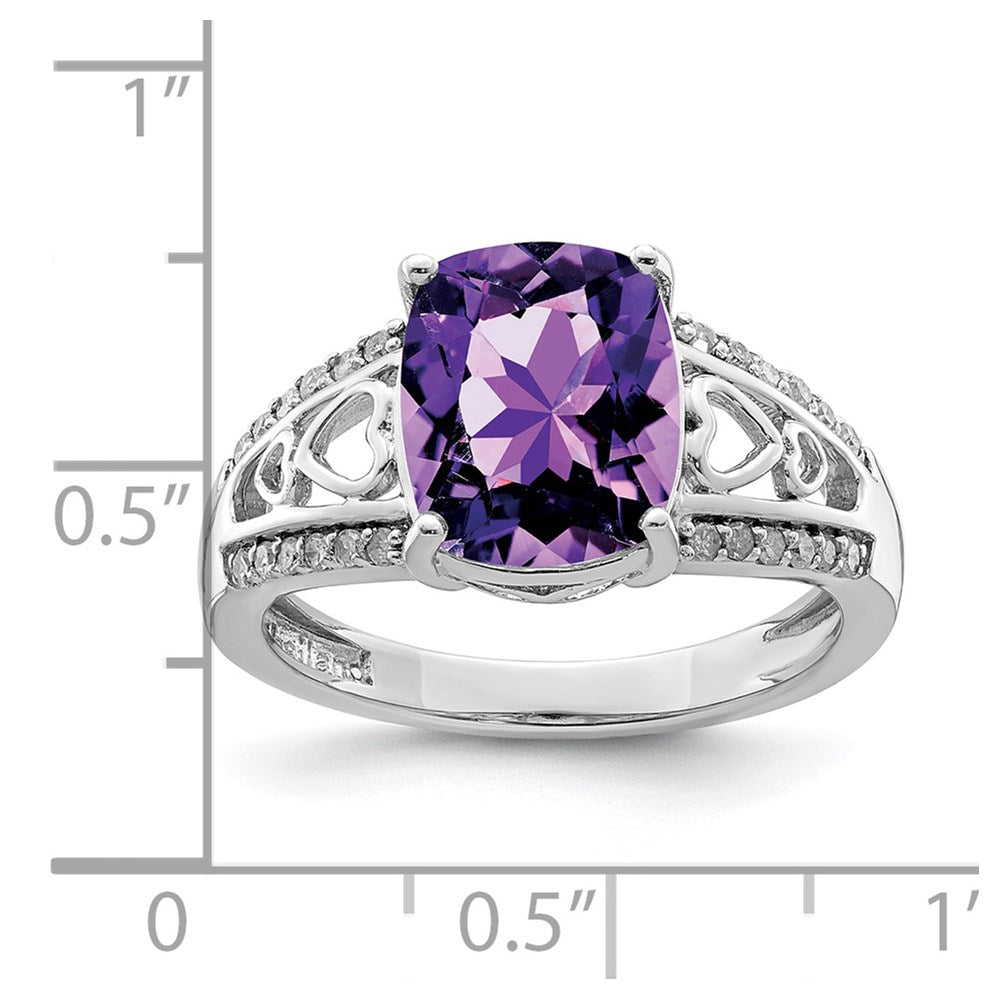 Sterling Silver Rhodium-plated Amethyst & Diamond Ring