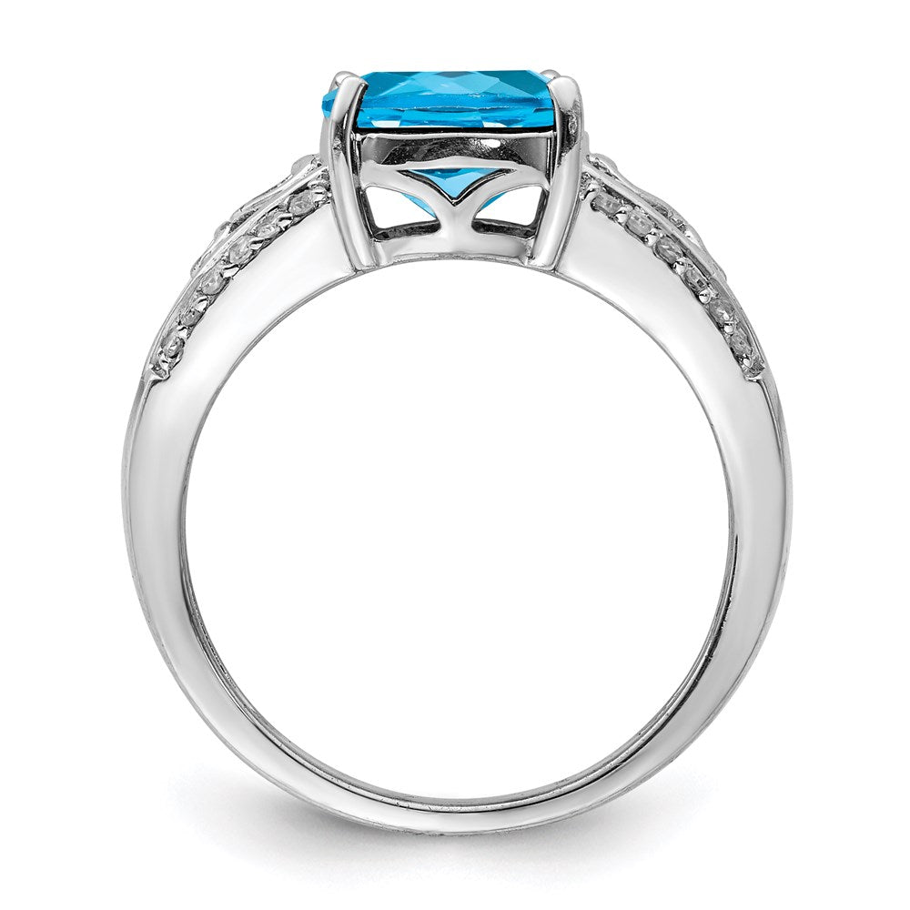 Sterling Silver Rhodium Blue Topaz & Diamond Ring