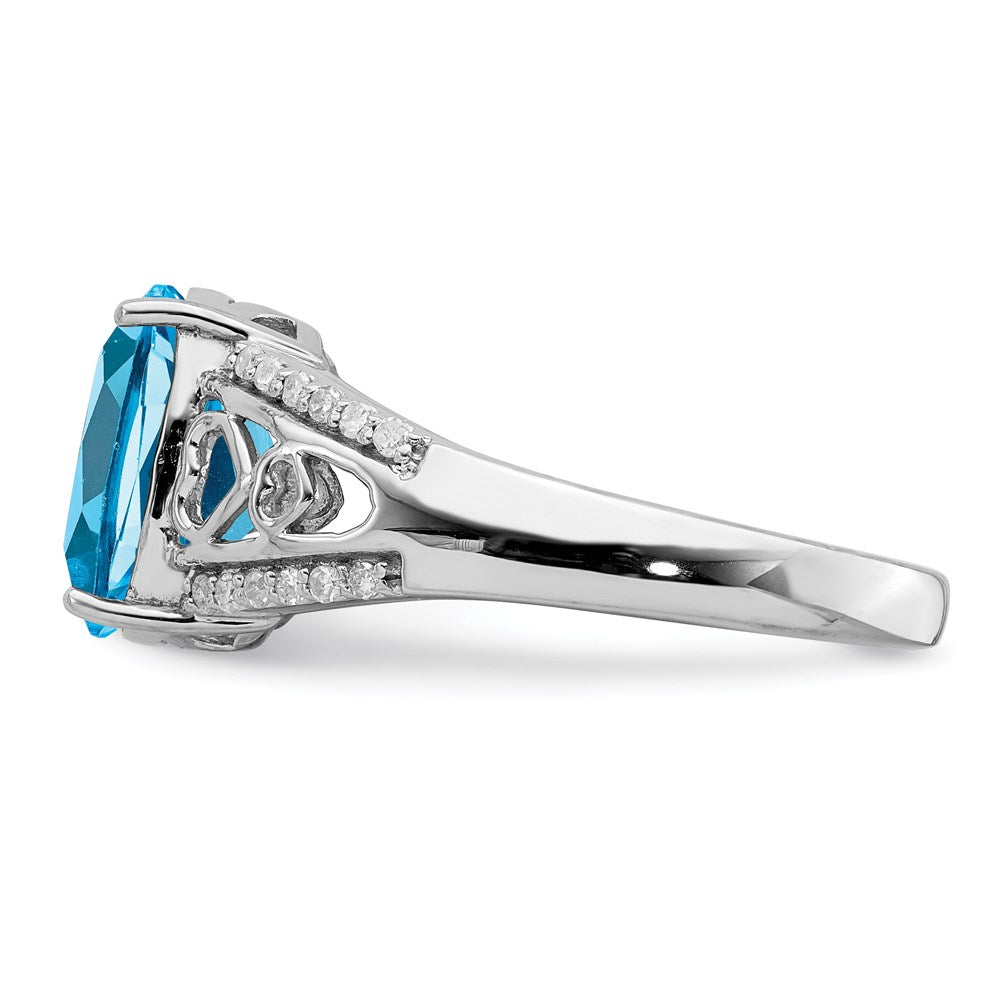 Sterling Silver Rhodium Blue Topaz & Diamond Ring