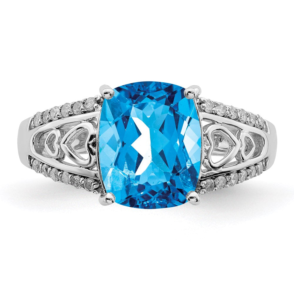 Sterling Silver Rhodium Blue Topaz & Diamond Ring