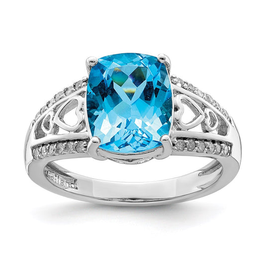 Sterling Silver Rhodium Blue Topaz & Diamond Ring