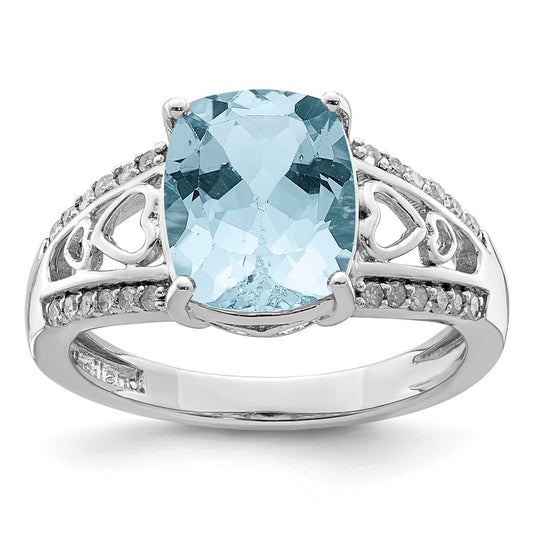 Sterling Silver Rhodium Diamond & Sky Blue Topaz Ring