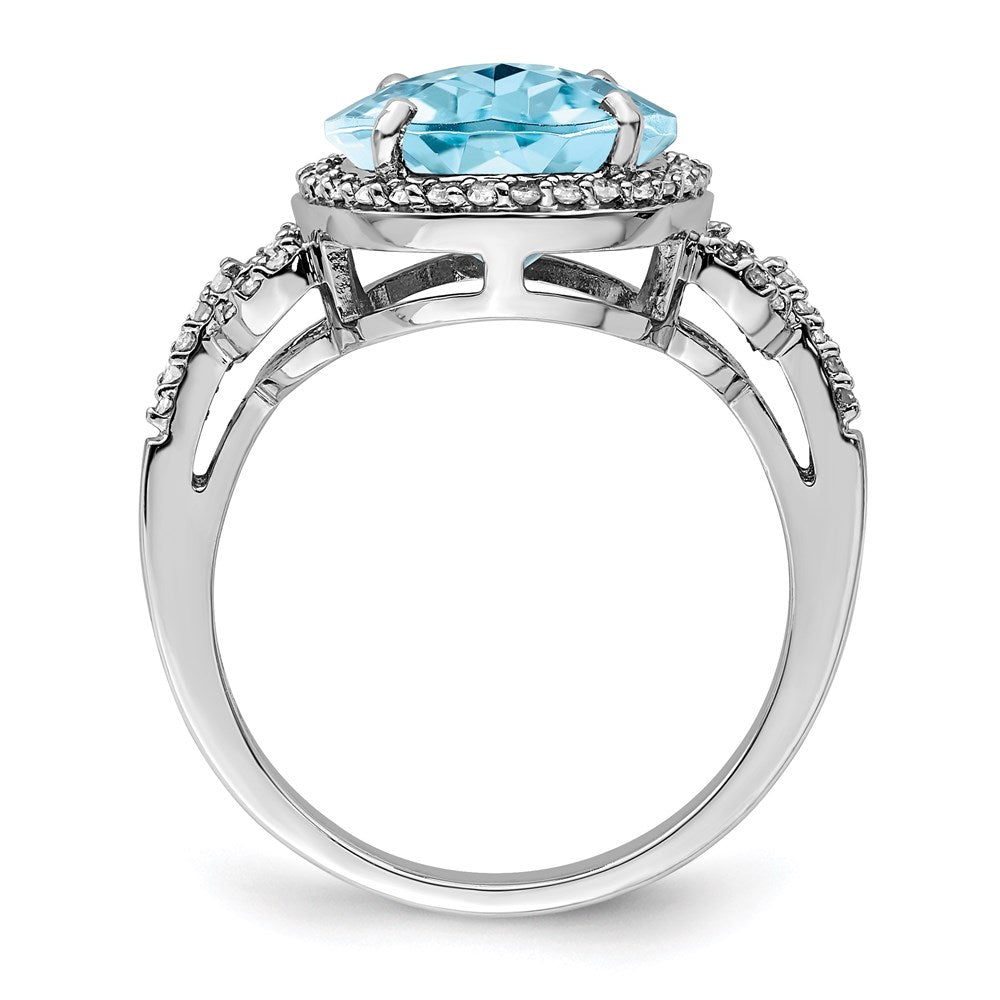 Sterling Silver Rhodium Diamond & Checker-Cut Sky Blue Topaz Ring