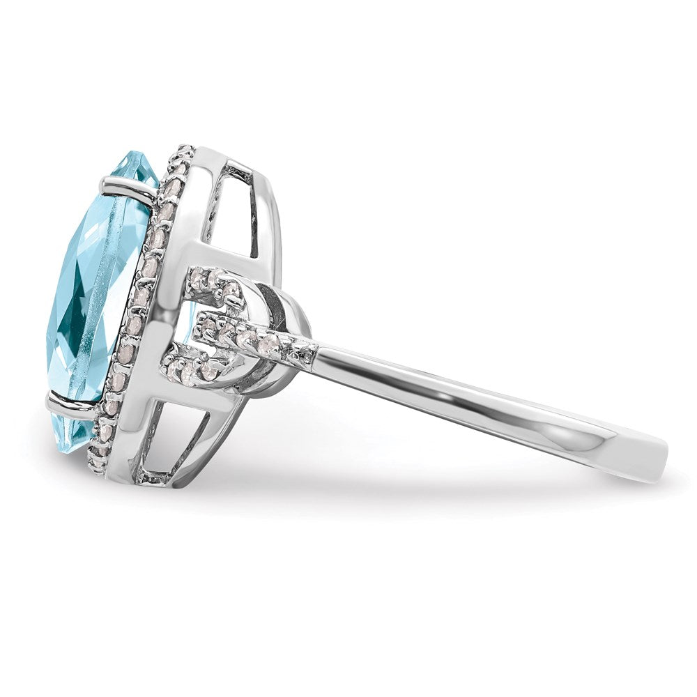 Sterling Silver Rhodium Diamond & Checker-Cut Sky Blue Topaz Ring