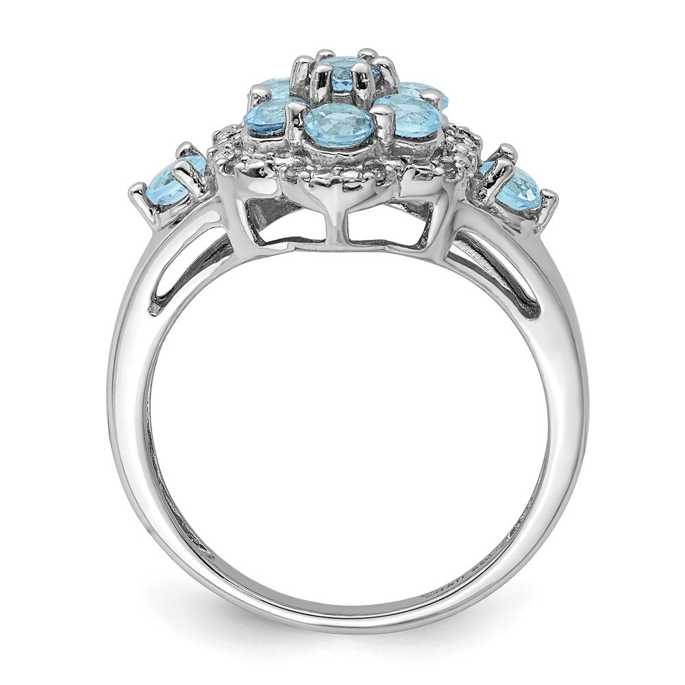 Sterling Silver Rhodium Diamond & Swiss Blue Topaz Ring