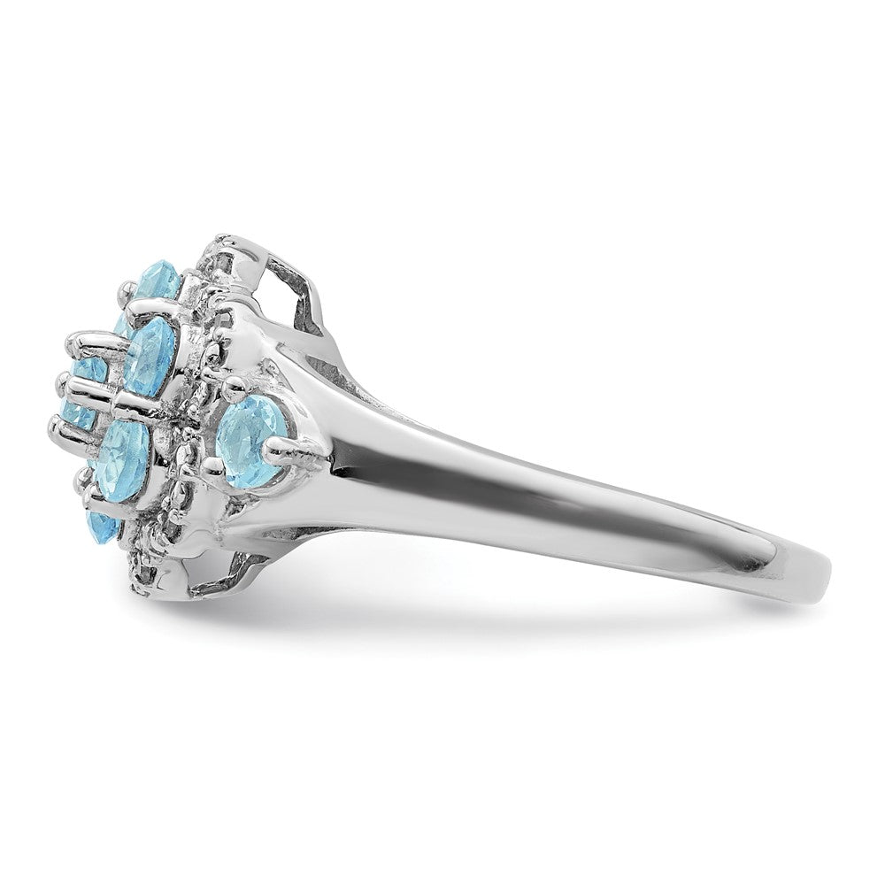 Sterling Silver Rhodium Diamond & Swiss Blue Topaz Ring