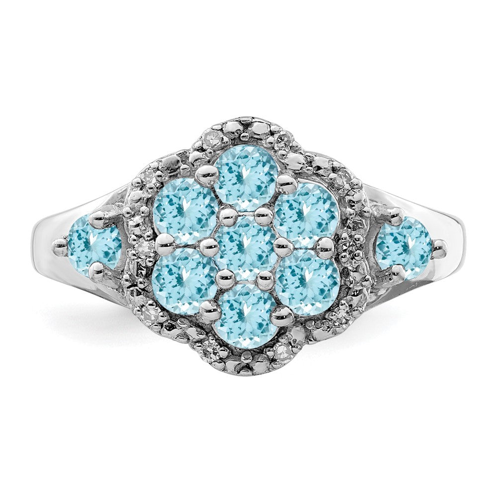 Sterling Silver Rhodium Diamond & Swiss Blue Topaz Ring