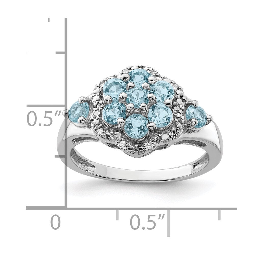 Sterling Silver Rhodium Diamond & Swiss Blue Topaz Ring