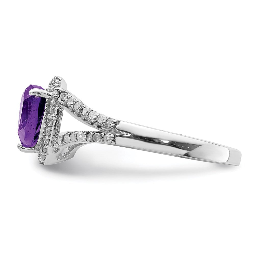 Sterling Silver Rhodium-plated Amethyst & Diamond Ring