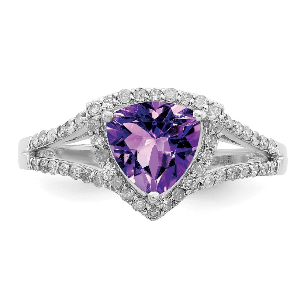 Sterling Silver Rhodium-plated Amethyst & Diamond Ring