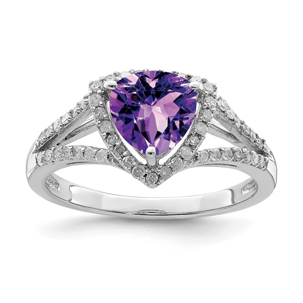 Sterling Silver Rhodium-plated Amethyst & Diamond Ring