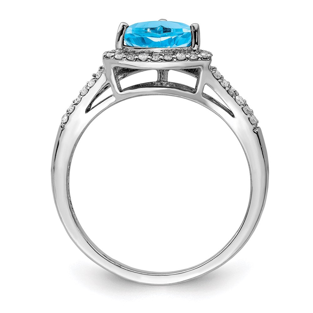 Sterling Silver Rhodium Blue Topaz & Diamond Ring