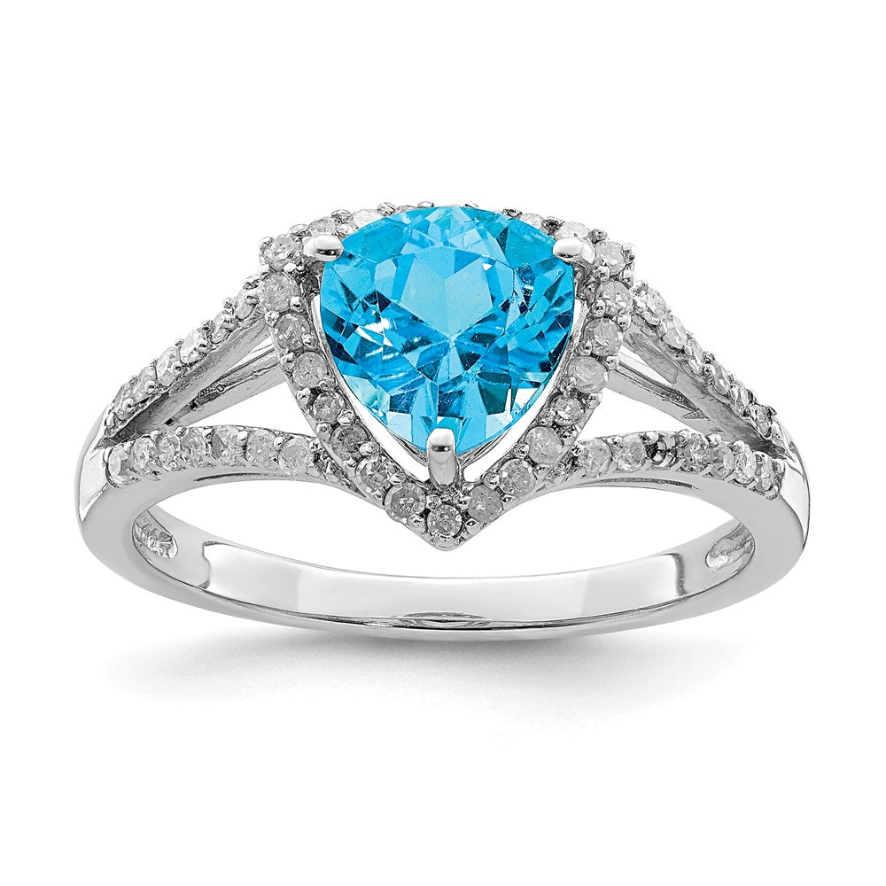 Sterling Silver Rhodium Blue Topaz & Diamond Ring