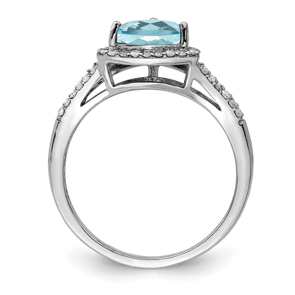 Sterling Silver Rhodium Diamond & Sky Blue Topaz Ring