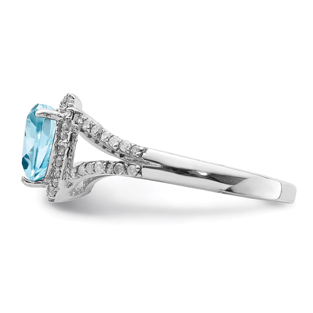 Sterling Silver Rhodium Diamond & Sky Blue Topaz Ring