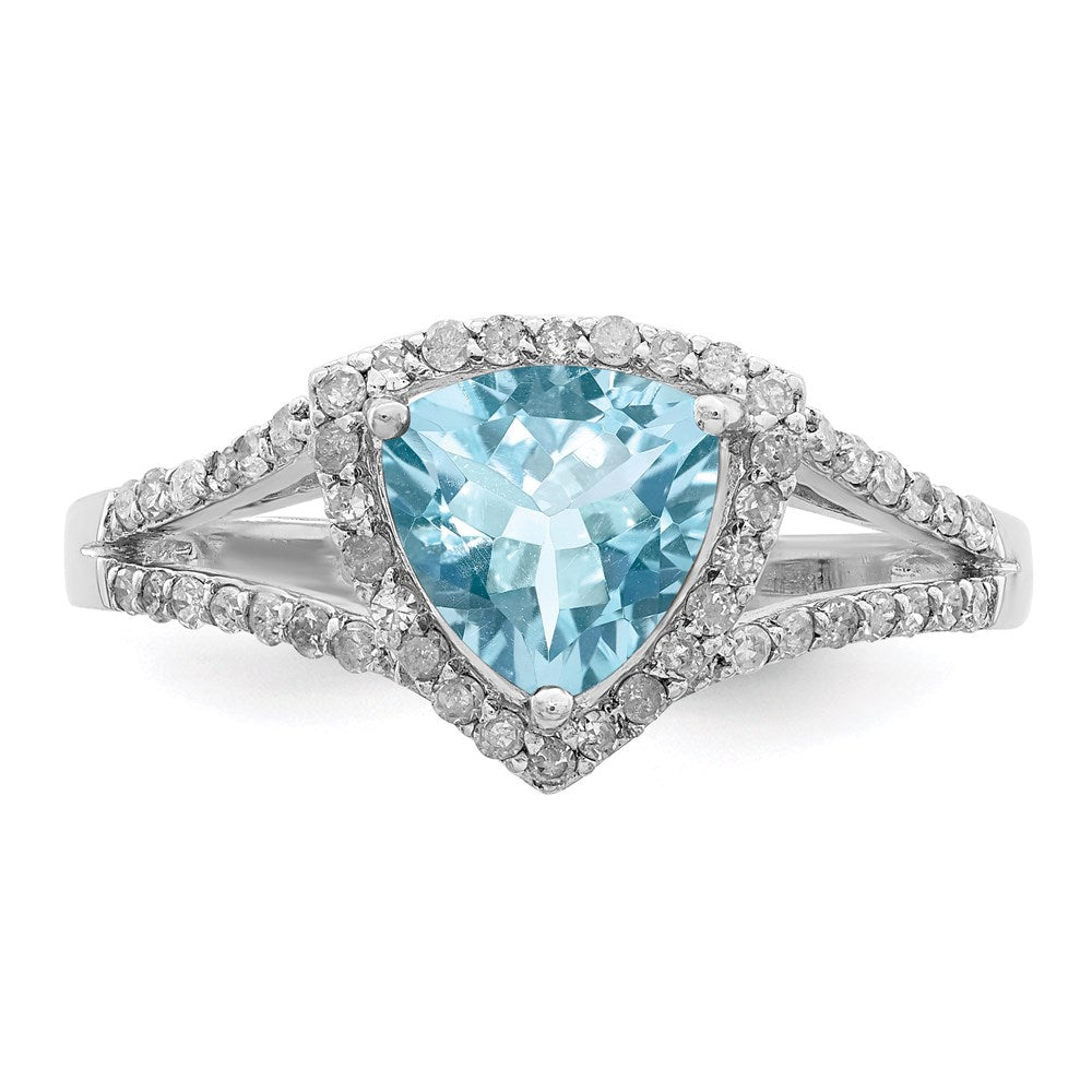 Sterling Silver Rhodium Diamond & Sky Blue Topaz Ring