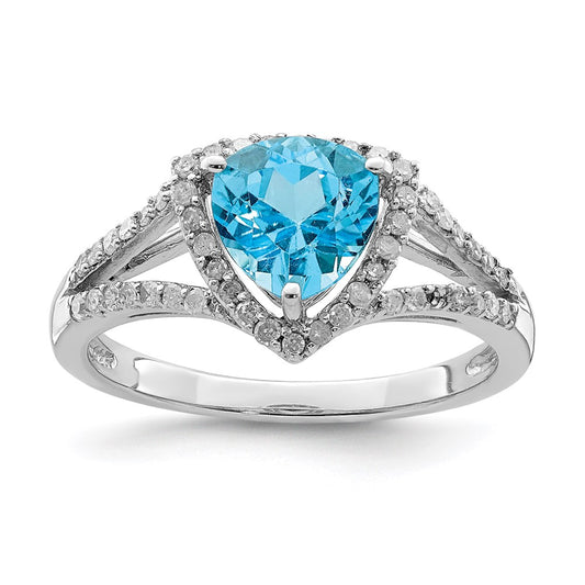 Sterling Silver Rhodium Diamond & Sky Blue Topaz Ring