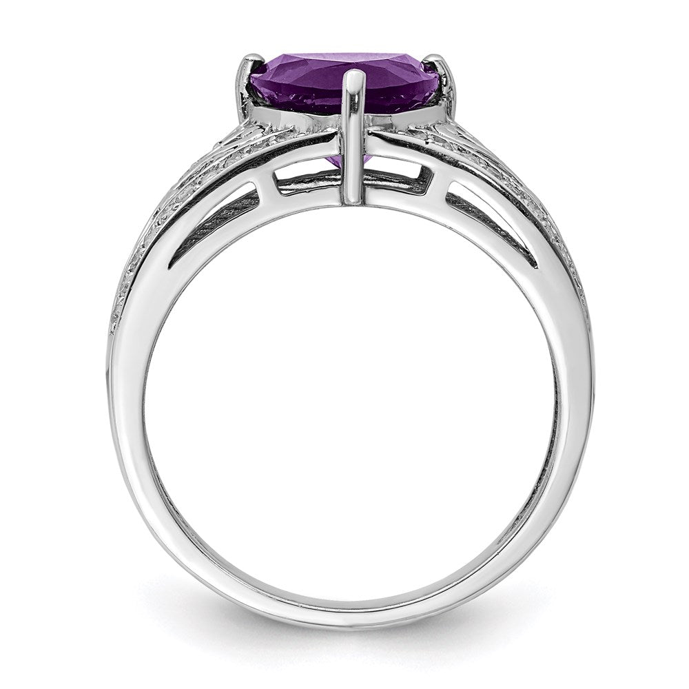 Sterling Silver Rhodium-plated Amethyst & Diamond Ring