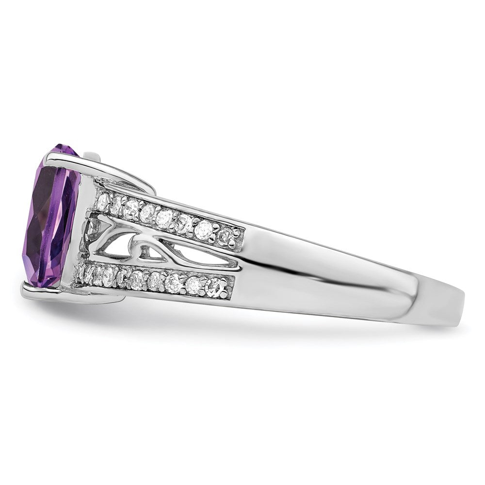 Sterling Silver Rhodium-plated Amethyst & Diamond Ring