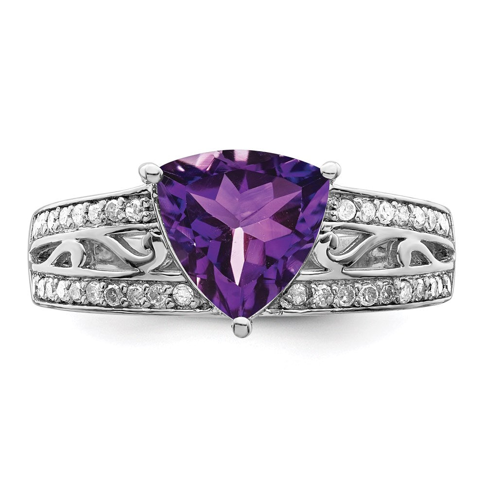 Sterling Silver Rhodium-plated Amethyst & Diamond Ring