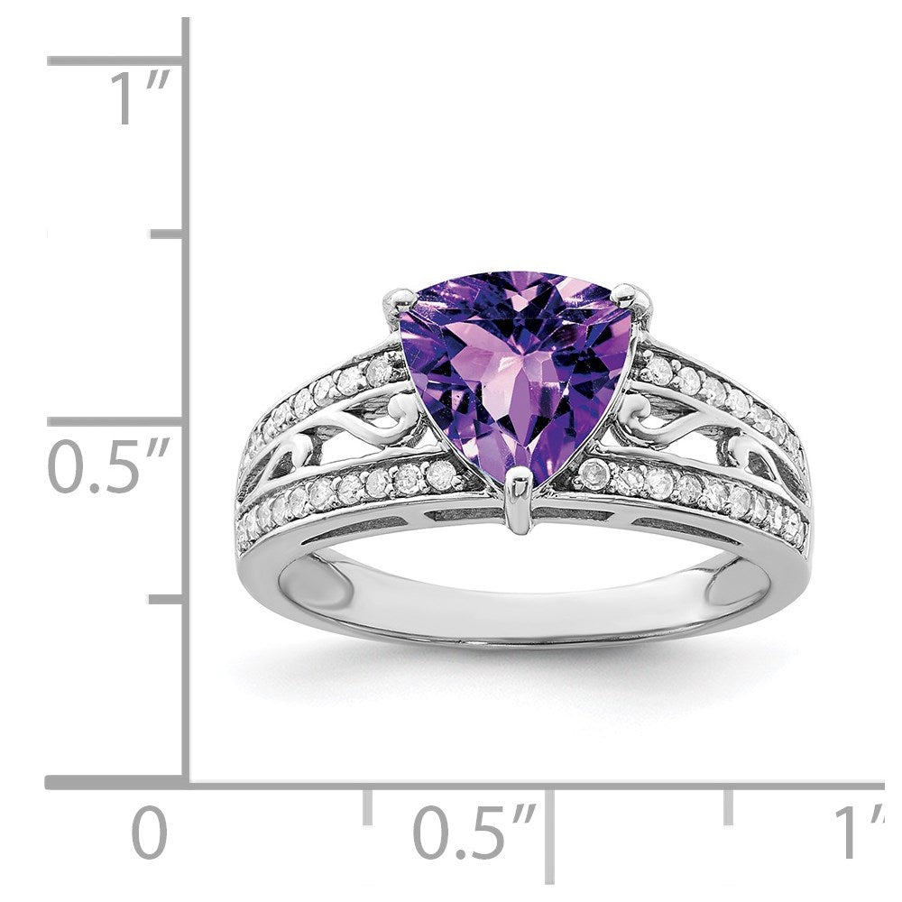 Sterling Silver Rhodium-plated Amethyst & Diamond Ring