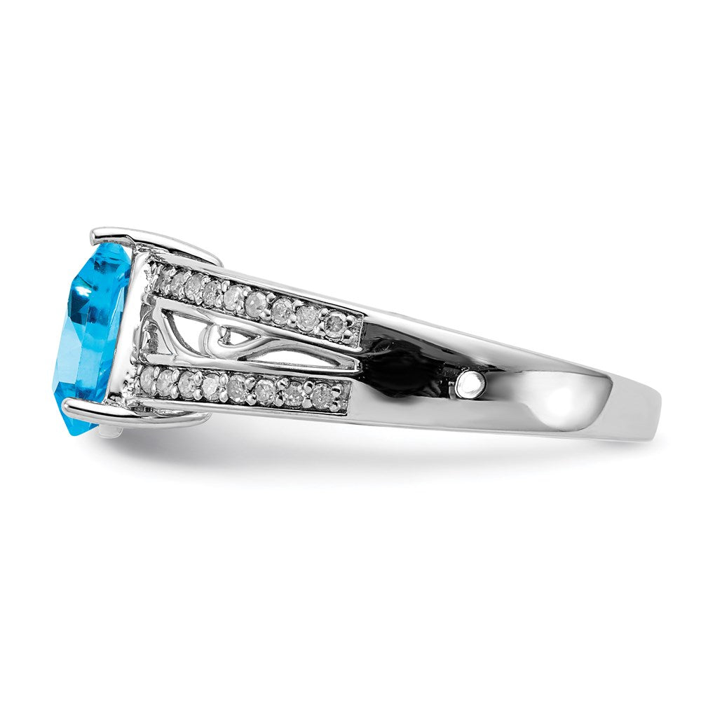 Sterling Silver Rhodium Blue Topaz & Diamond Ring