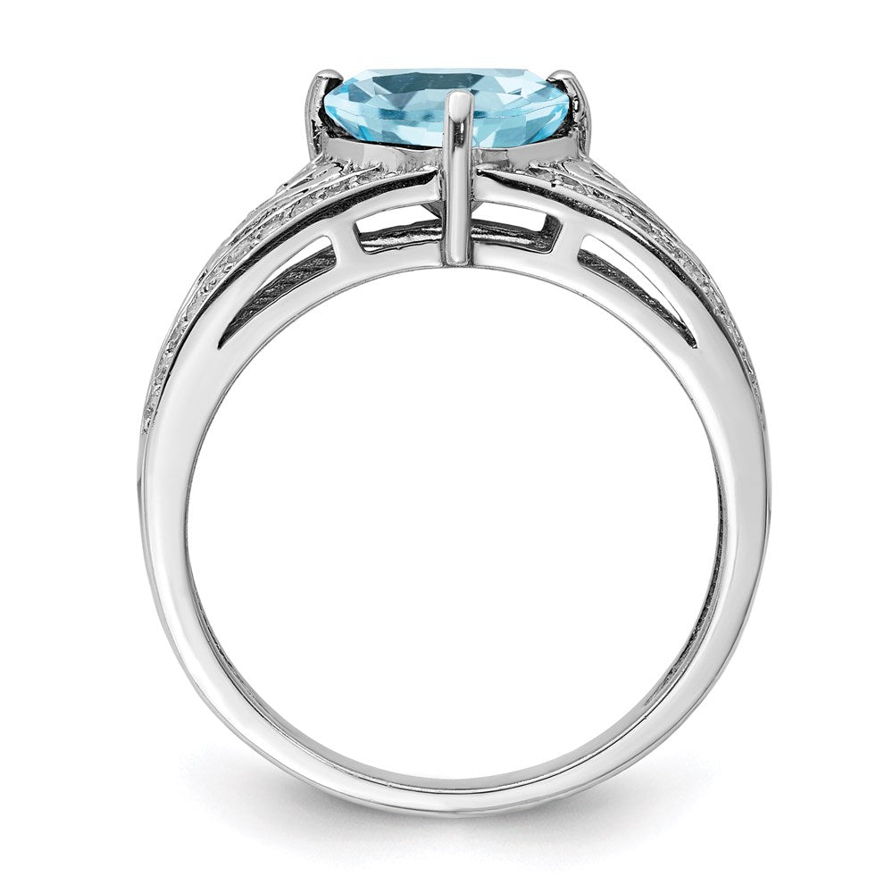 Sterling Silver Rhodium Diamond & Sky Blue Topaz Ring