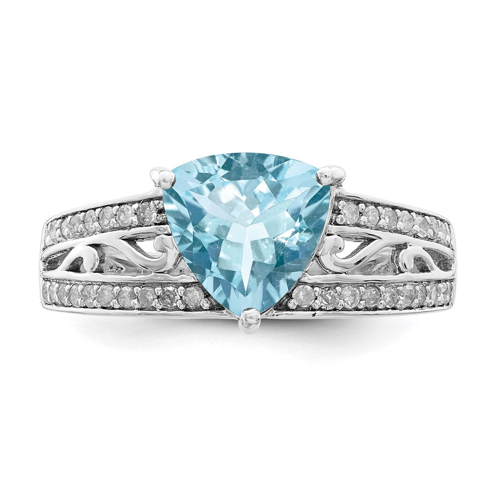 Sterling Silver Rhodium Diamond & Sky Blue Topaz Ring