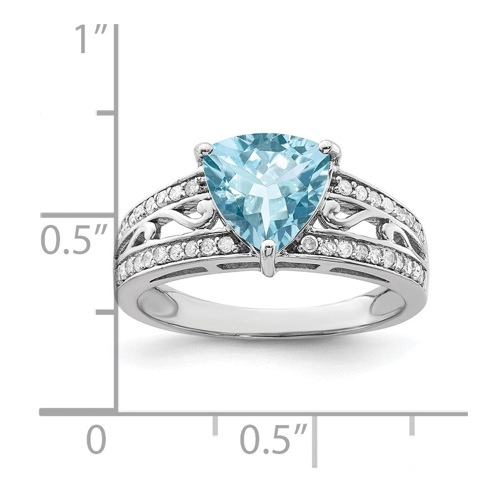 Sterling Silver Rhodium Diamond & Sky Blue Topaz Ring