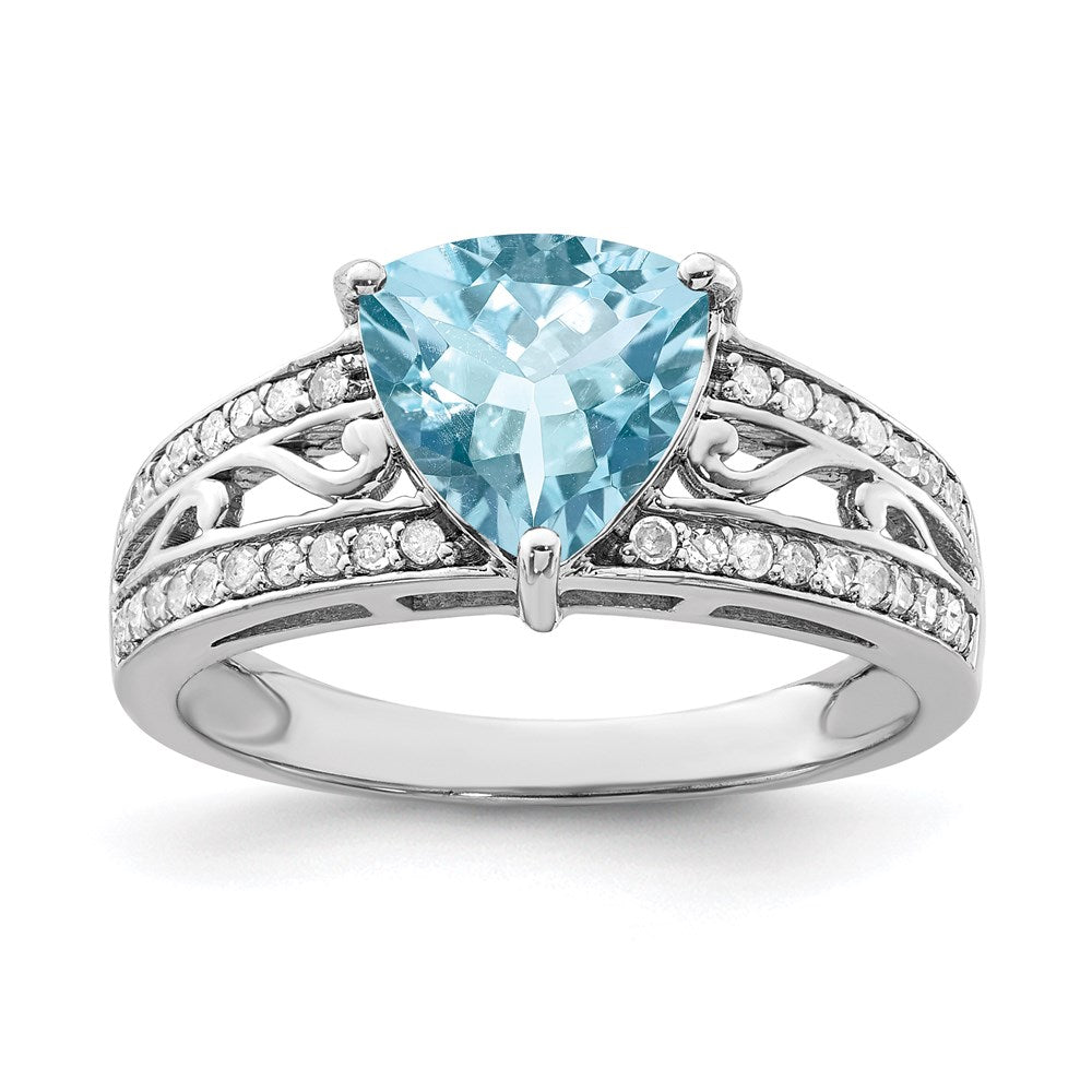 Sterling Silver Rhodium Diamond & Sky Blue Topaz Ring