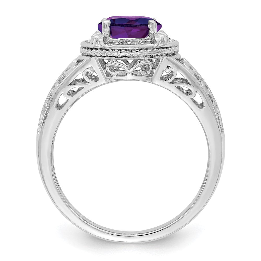 Sterling Silver Rhodium-plated Amethyst & Diamond Ring