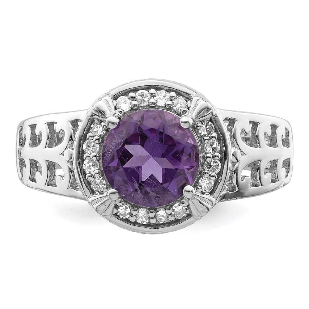 Sterling Silver Rhodium-plated Amethyst & Diamond Ring