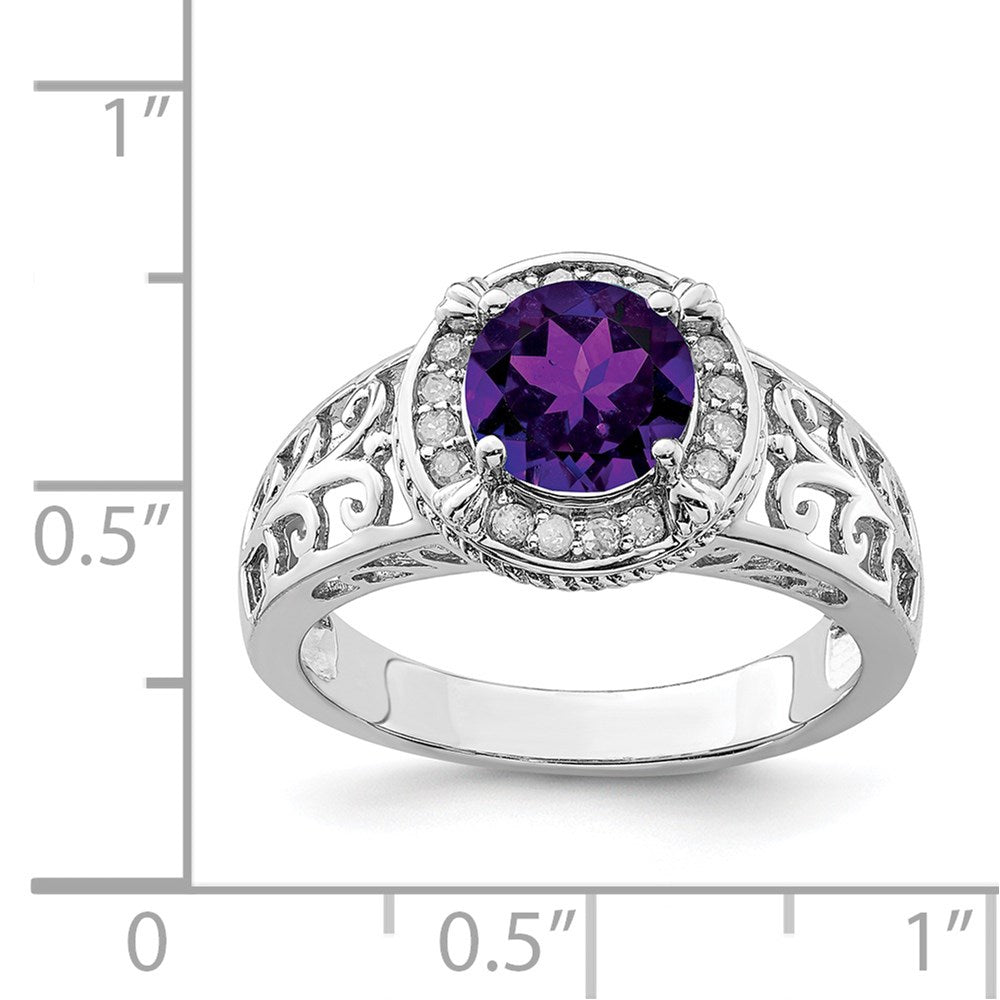 Sterling Silver Rhodium-plated Amethyst & Diamond Ring