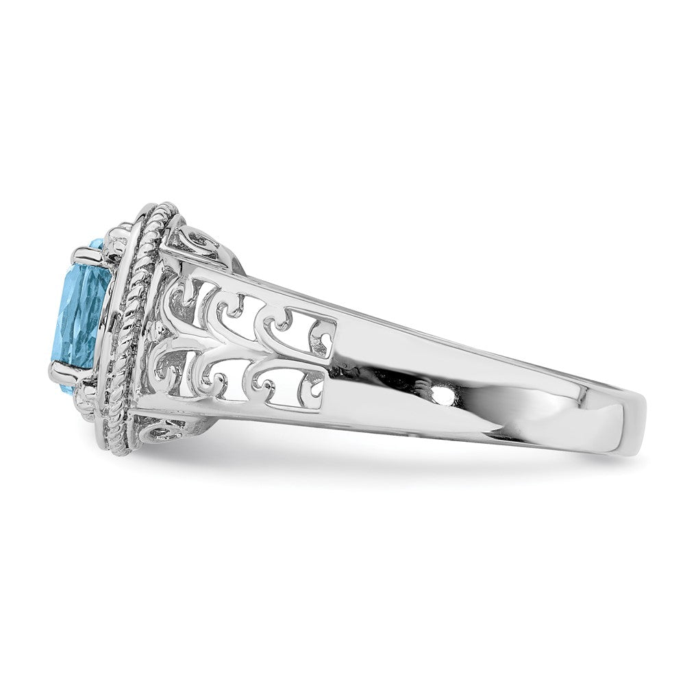 Sterling Silver Rhodium Diamond & Sky Blue Topaz Ring