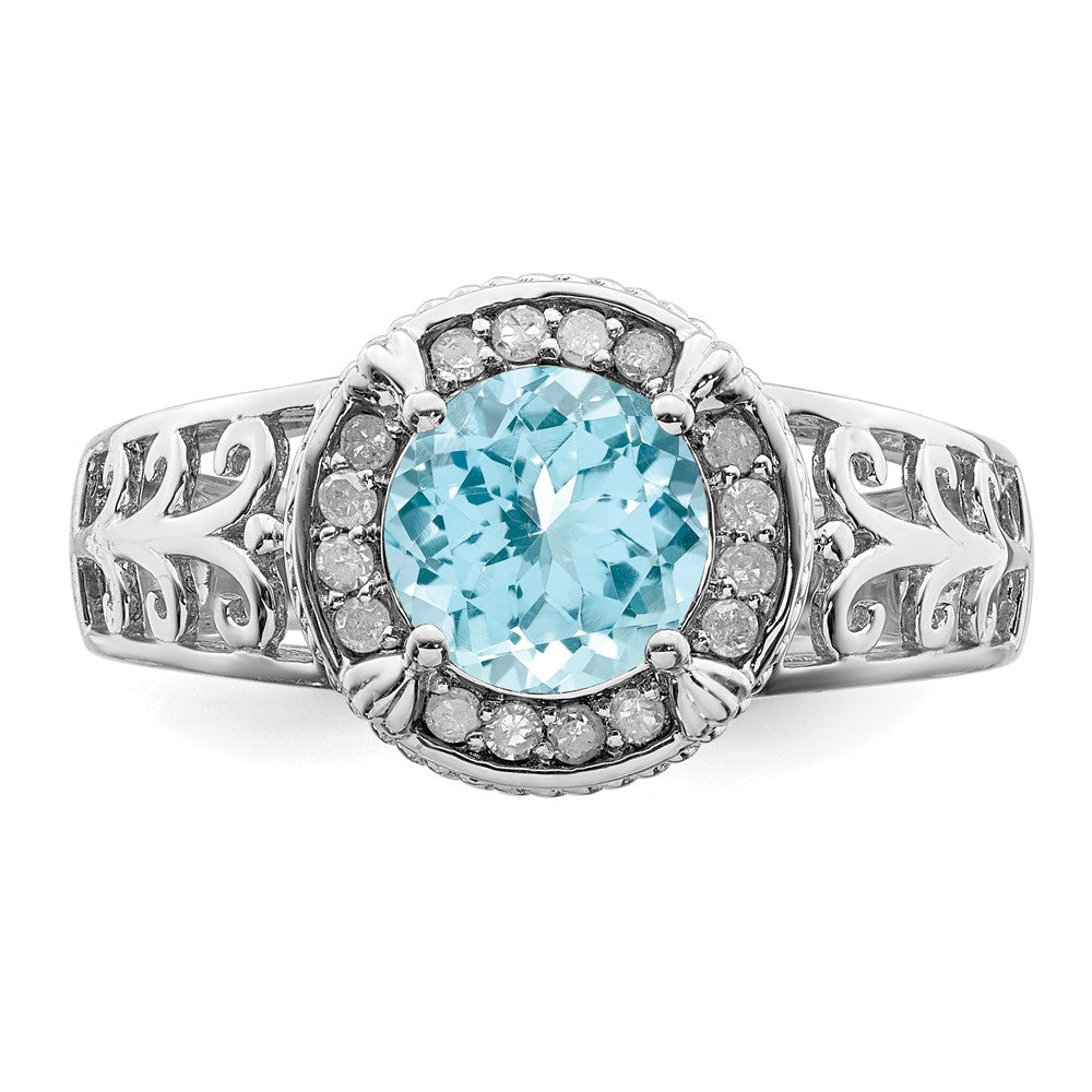 Sterling Silver Rhodium Diamond & Sky Blue Topaz Ring