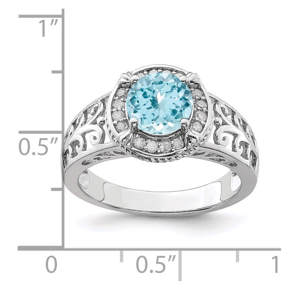 Sterling Silver Rhodium Diamond & Sky Blue Topaz Ring