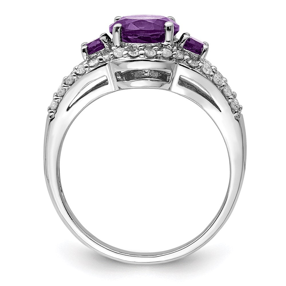 Sterling Silver Rhodium-plated Amethyst & Diamond Ring