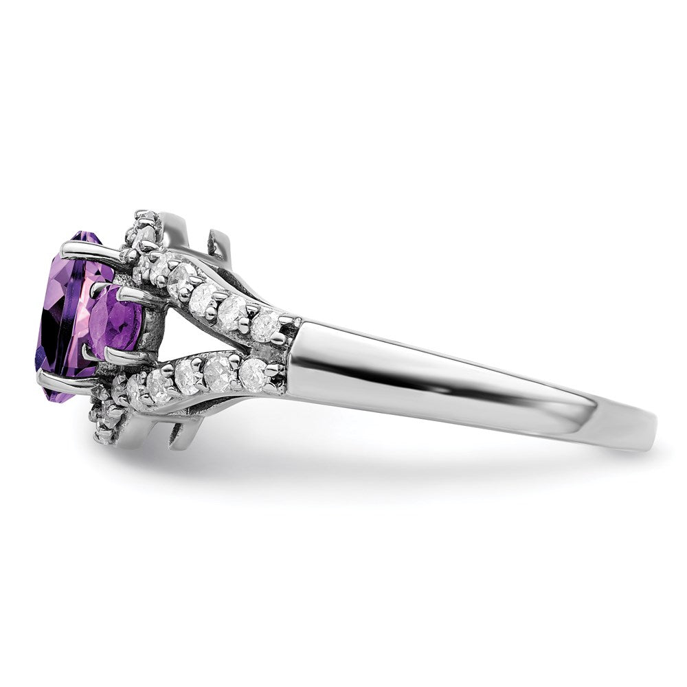 Sterling Silver Rhodium-plated Amethyst & Diamond Ring