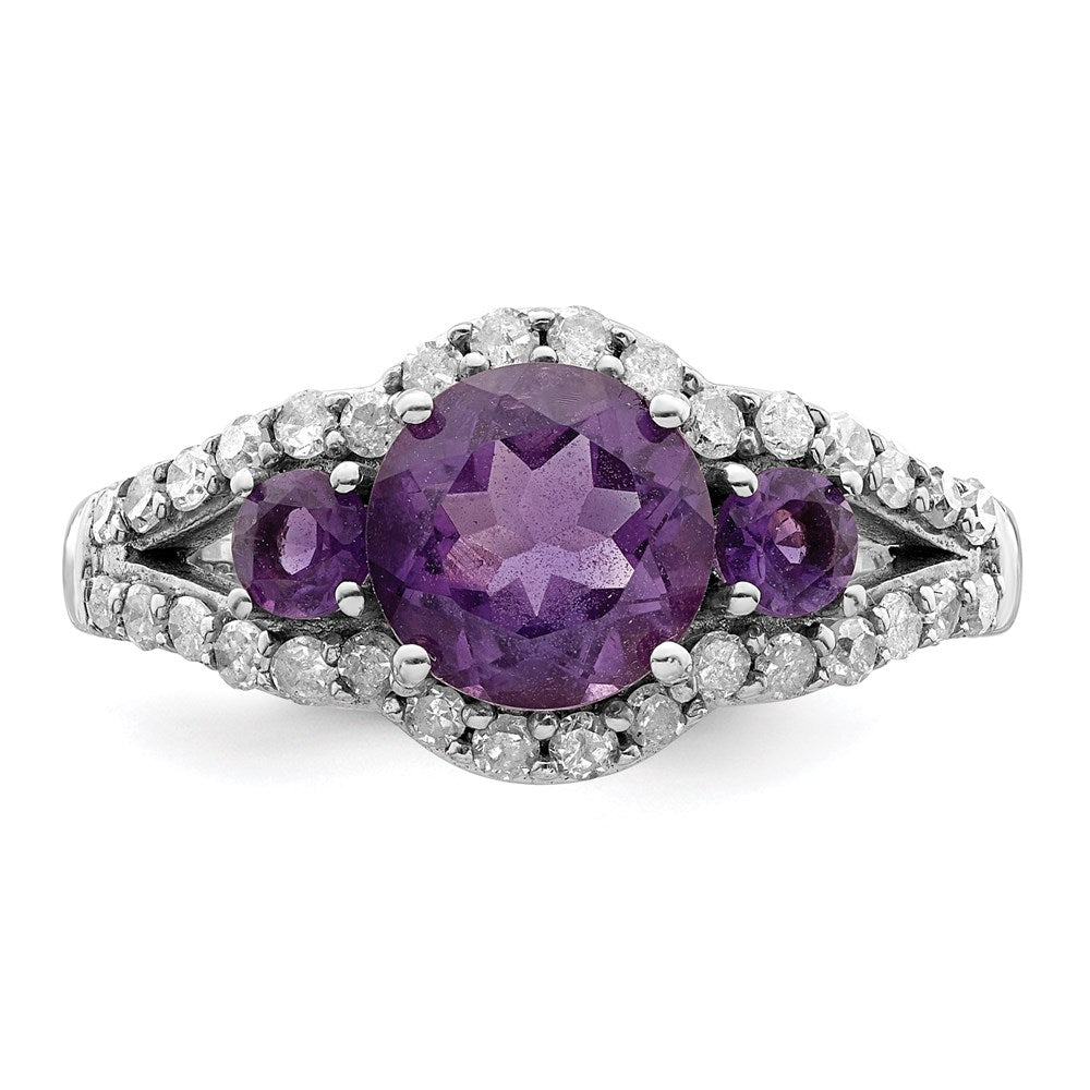 Sterling Silver Rhodium-plated Amethyst & Diamond Ring