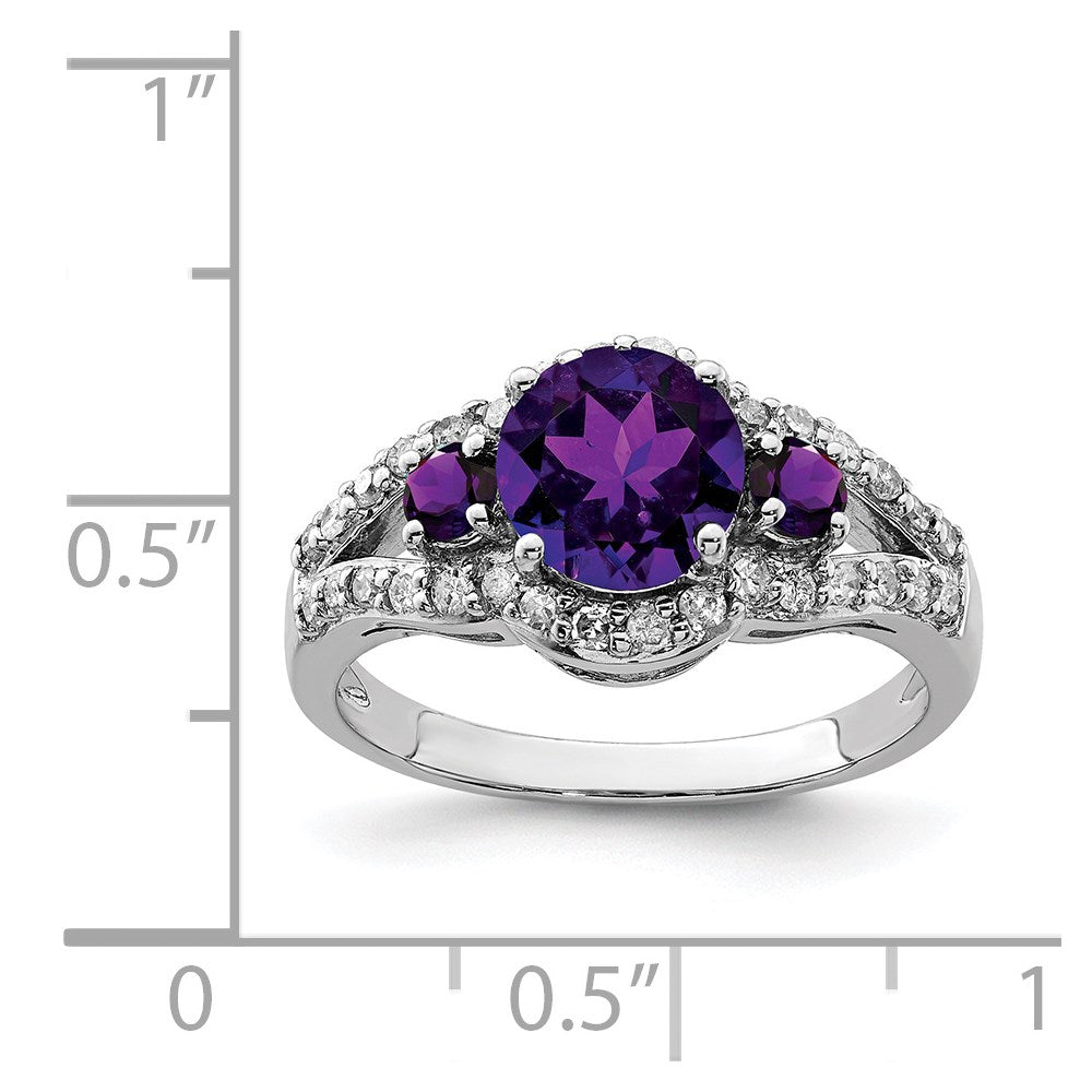 Sterling Silver Rhodium-plated Amethyst & Diamond Ring