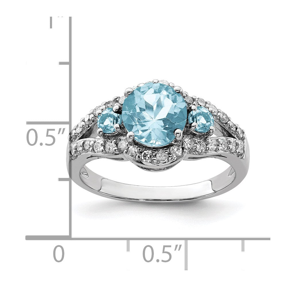 Sterling Silver Rhodium Diamond & Sky Blue Topaz Ring