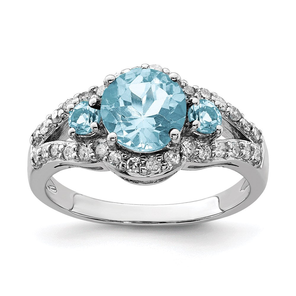 Sterling Silver Rhodium Diamond & Sky Blue Topaz Ring