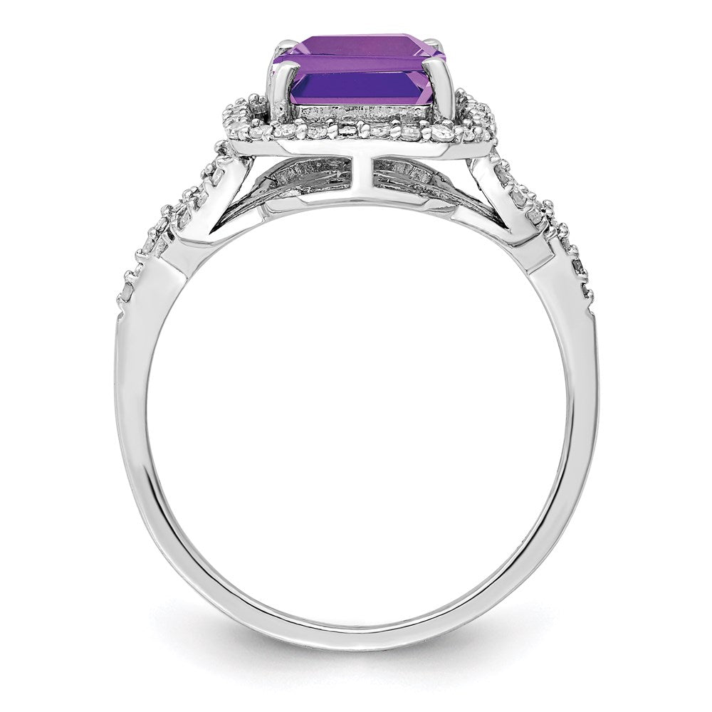 Sterling Silver Rhodium-plated Amethyst & Diamond Ring